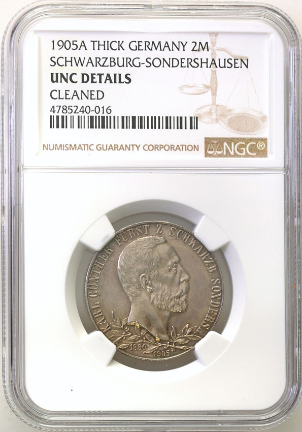Niemcy, Schwarzburg-Sondershausen. 2 marki 1905 NGC UNC